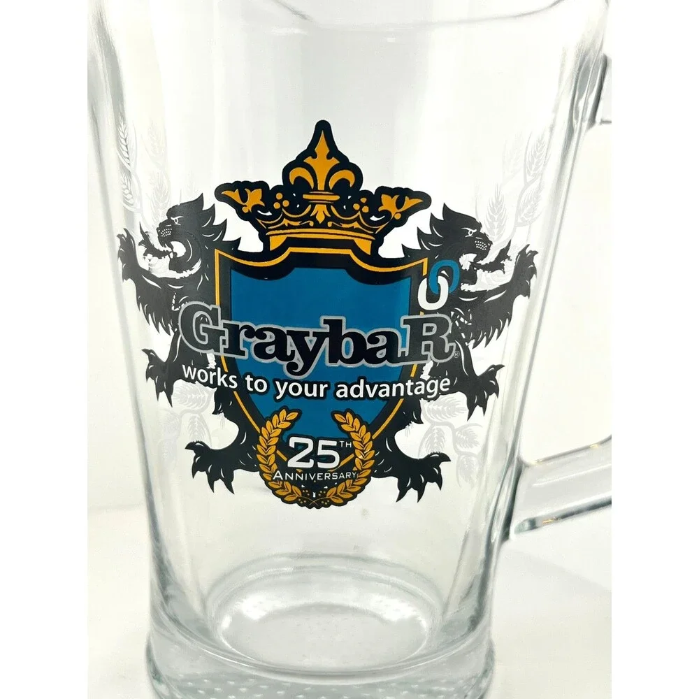 Vtg GraybaR Electric Glass Beer Pitcher Shield Coat of Arms 25th Anniversary